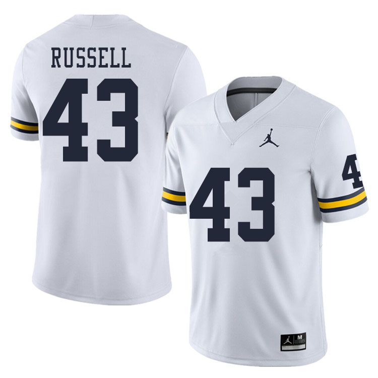 Men #43 Andrew Russell Michigan Wolverines College Football Jerseys Sale-White - Click Image to Close